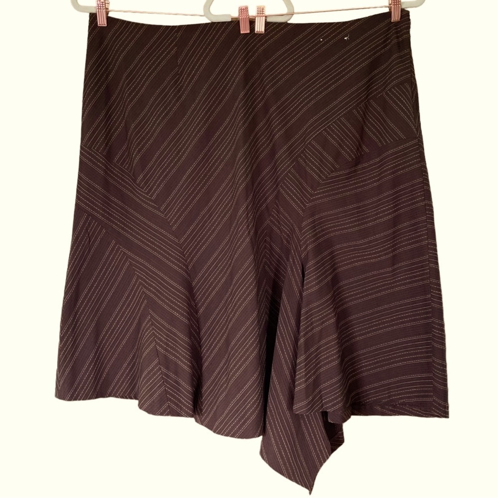 Lane Bryant Skirt Asymmetrical Brown/Tan Pinstriped (Size 26)